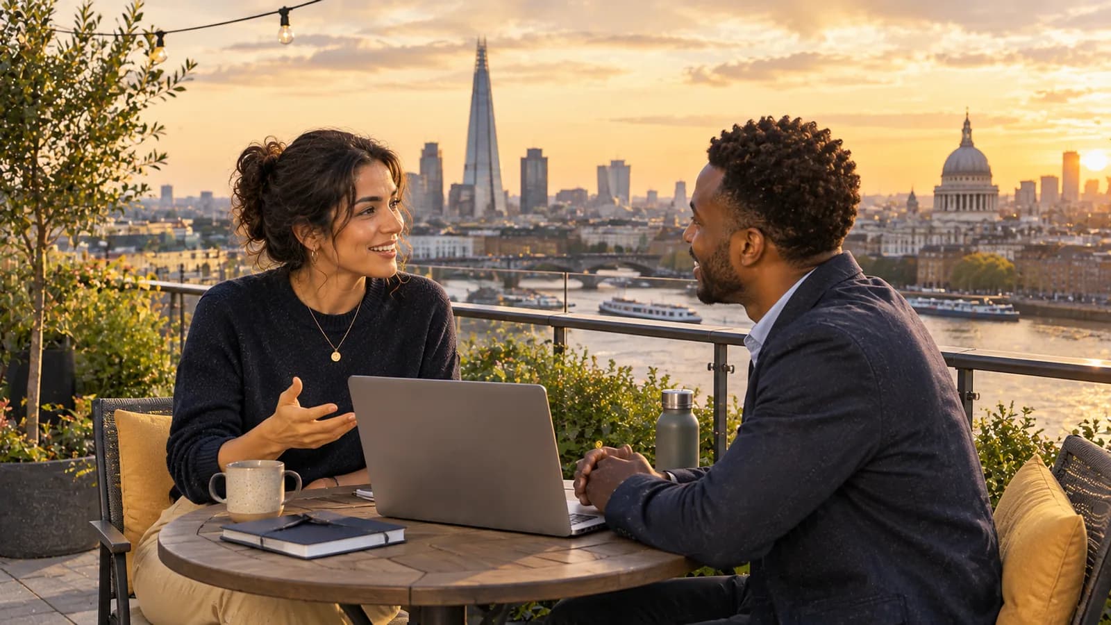 Desk overlooking the London skyline and Tower Bridge